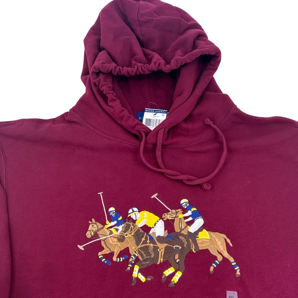 Mens XXL Polo Ralph Lauren Burgundy Embroidered Polo Match Hoodie #3 Big Pony
